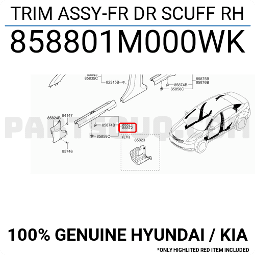 Ốp Sàn Cửa Trước Phải Kia Forte / Cerato Mã phụ tùng 858801M000WK
