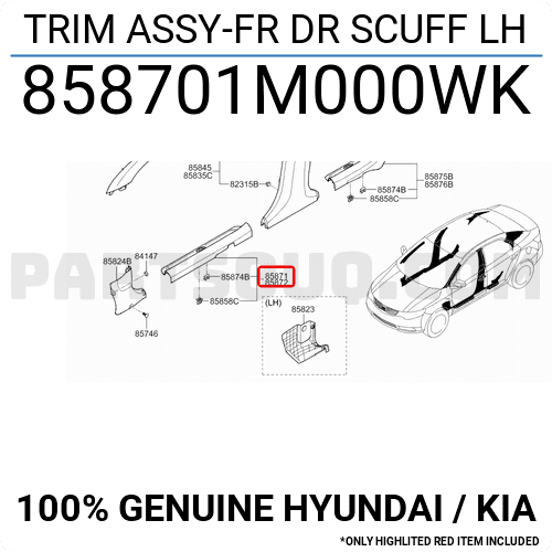 Ốp Sàn Cửa Trước Trái Kia Forte / Cerato Mã phụ tùng 858701M000WK