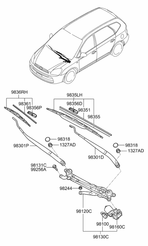 Chổi Gạt Mưa Trước Kia Carens / rondo Mã phụ tùng 983501D000