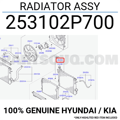 Két Nước At Kia Sorento Mã phụ tùng 253102p700