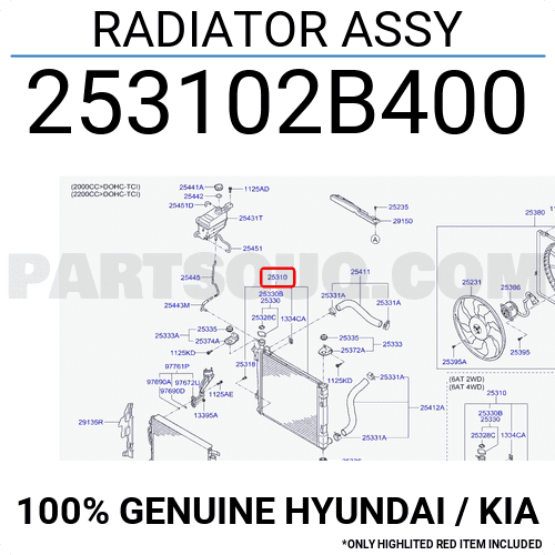 Két Nước At Kia Sorento Mã phụ tùng 253102B400