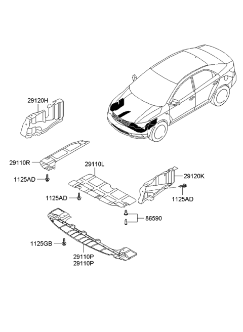 Chắn Bùn Gầm Phải Kia Forte / Cerato Mã phụ tùng 291202H000