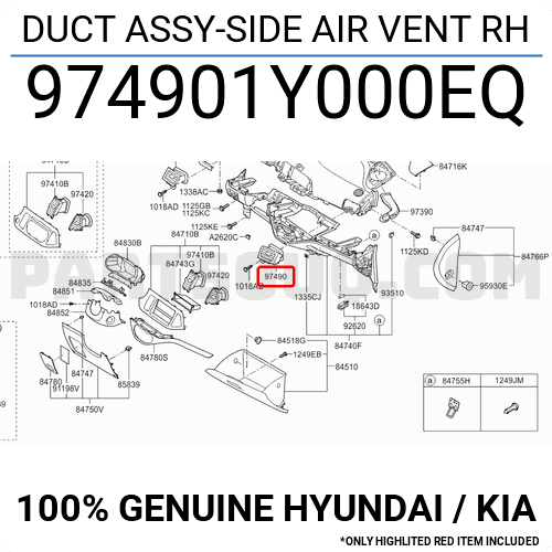 Cửa Gió Điều Hòa Trước Phải Kia Morning / Picanto Mã phụ tùng 974901y000eq