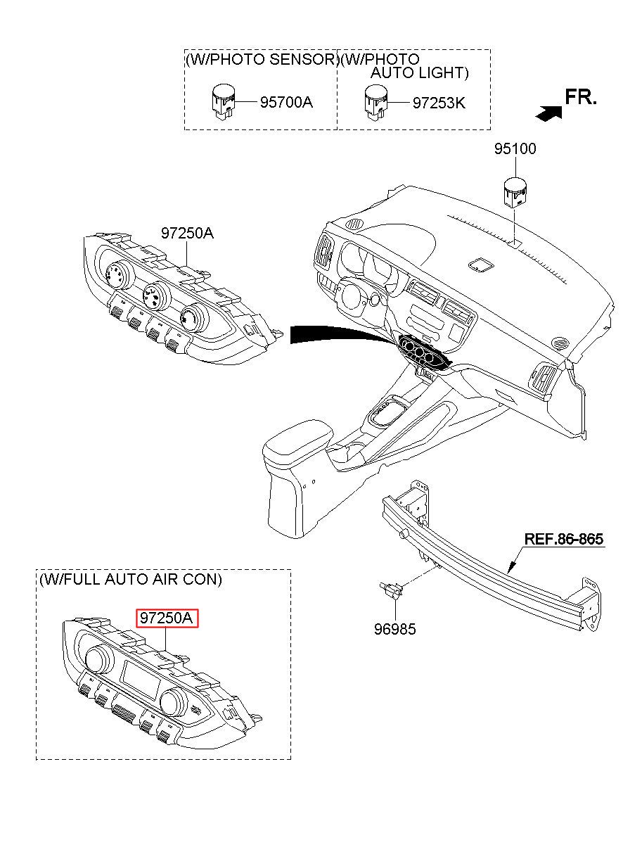 Cụm Công Tắc Điều Khiển Điều Hòa Kia Rio Mã phụ tùng 972501W250