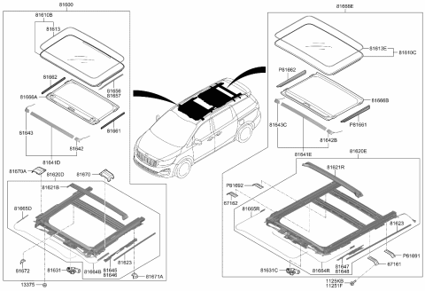 Kính Cửa Số Trời Phía Sau Kia Grand Sedona Mã phụ tùng 81610A9100
