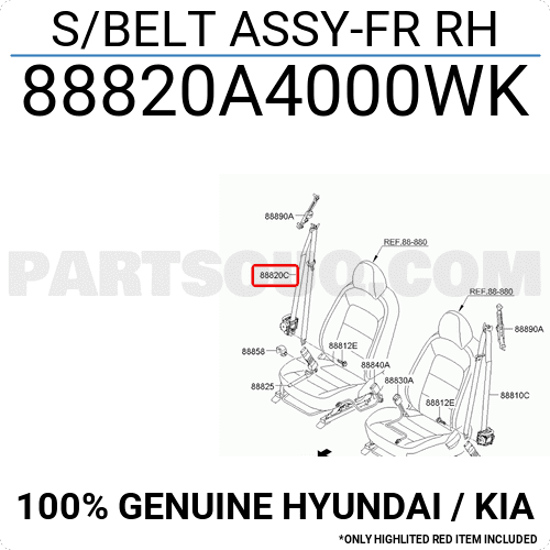 Dây Bảo Hiếm Trước Phải Kia Carens / rondo Mã phụ tùng 88820a4000wk