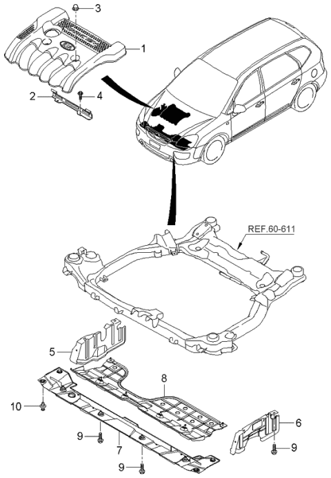 Chắn Bùn Gầm Máy Sau Kia Carens / rondo Mã phụ tùng 281201D200