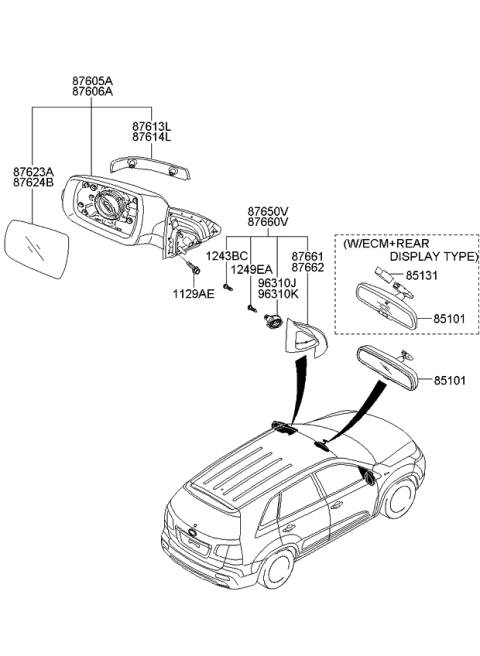 Gương Chiếu Hậu Phải 14 Giắc Điện Kia Sorento Mã phụ tùng 876202p060