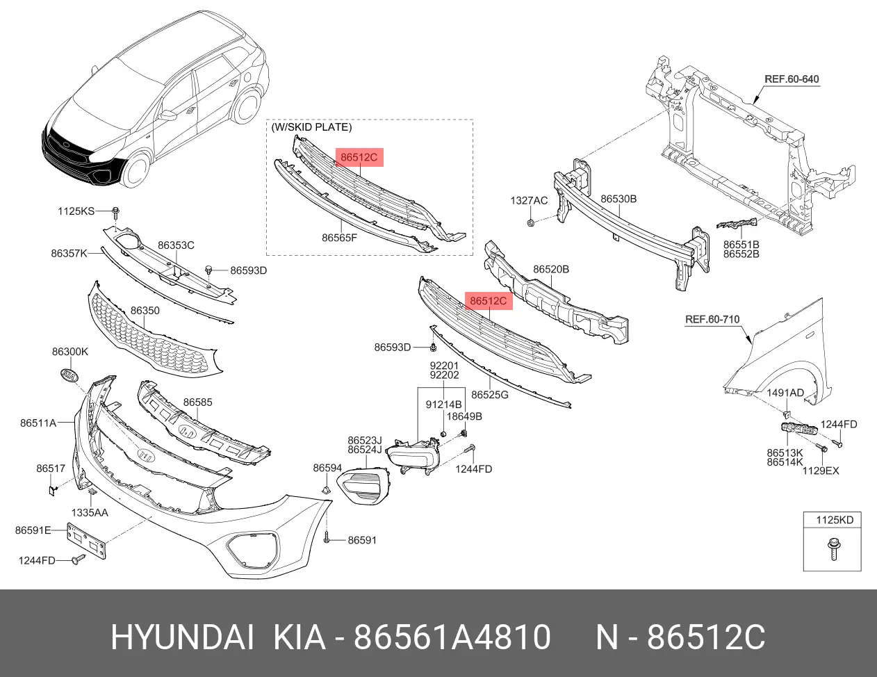 Lưới Cản Trước Kia Carens / rondo Mã phụ tùng 86561A4810