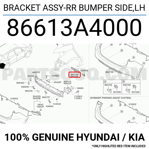 Nẹp Cài Cản Sau Trái Kia Carens / rondo Mã phụ tùng 86613a4000