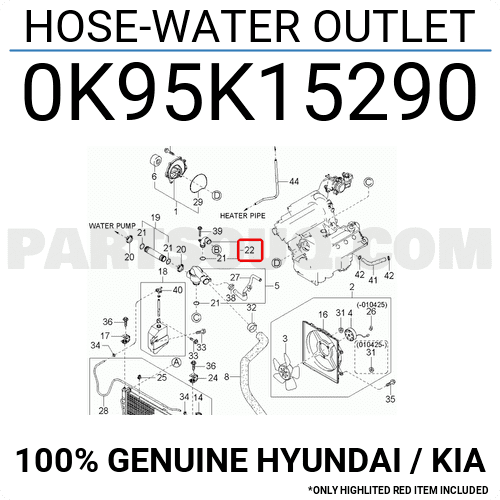 Ống Nước Vào Thân Van Hằng Nhiệt Kia Carnival Mã phụ tùng 0K95K15290A