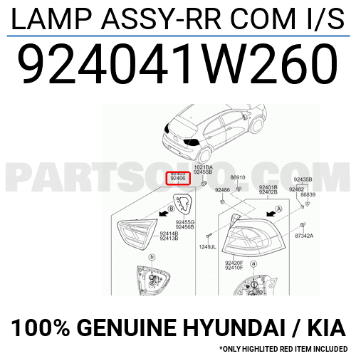 Đèn Hậu Miếng Trong Phải Có Led - 5 Cửa Kia Rio Mã phụ tùng 924041W260