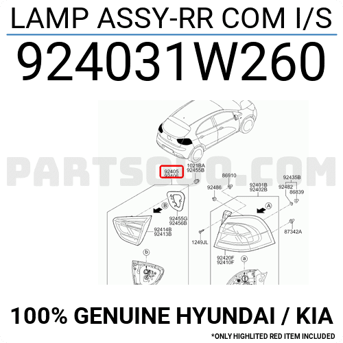 Đèn Hậu Miếng Trong Trái Có Led - 5 Cửa Kia Rio Mã phụ tùng 924031W260