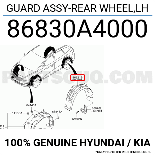 Lòng Dè Chắn Bùn Sau Trái Kia Carens / rondo Mã phụ tùng 86830A4000
