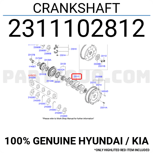 Trục Cơ Kia Morning / Picanto Mã phụ tùng 2311102812