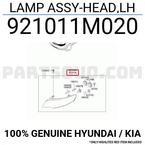 Đèn Pha Trái Mí Trắng Điều Khiển Điện Kia koup Mã phụ tùng 921011M020