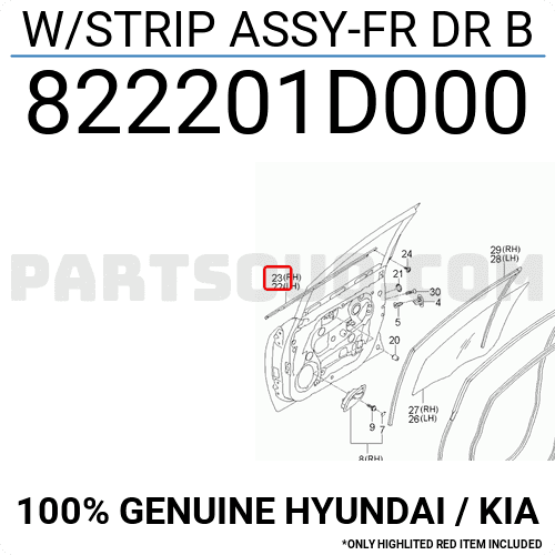Nẹp Chân Kính Cánh Cửa Ngoài Trước Phải Kia Carens / rondo Mã phụ tùng 822201D000