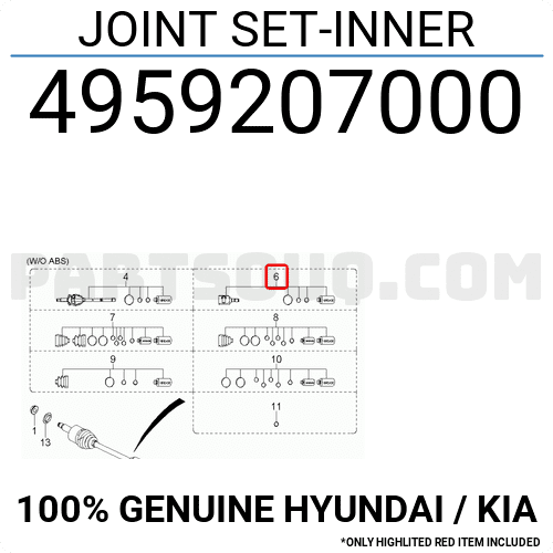 Láp Trong 25X20x35 Kia Morning / Picanto Mã phụ tùng 4959207000