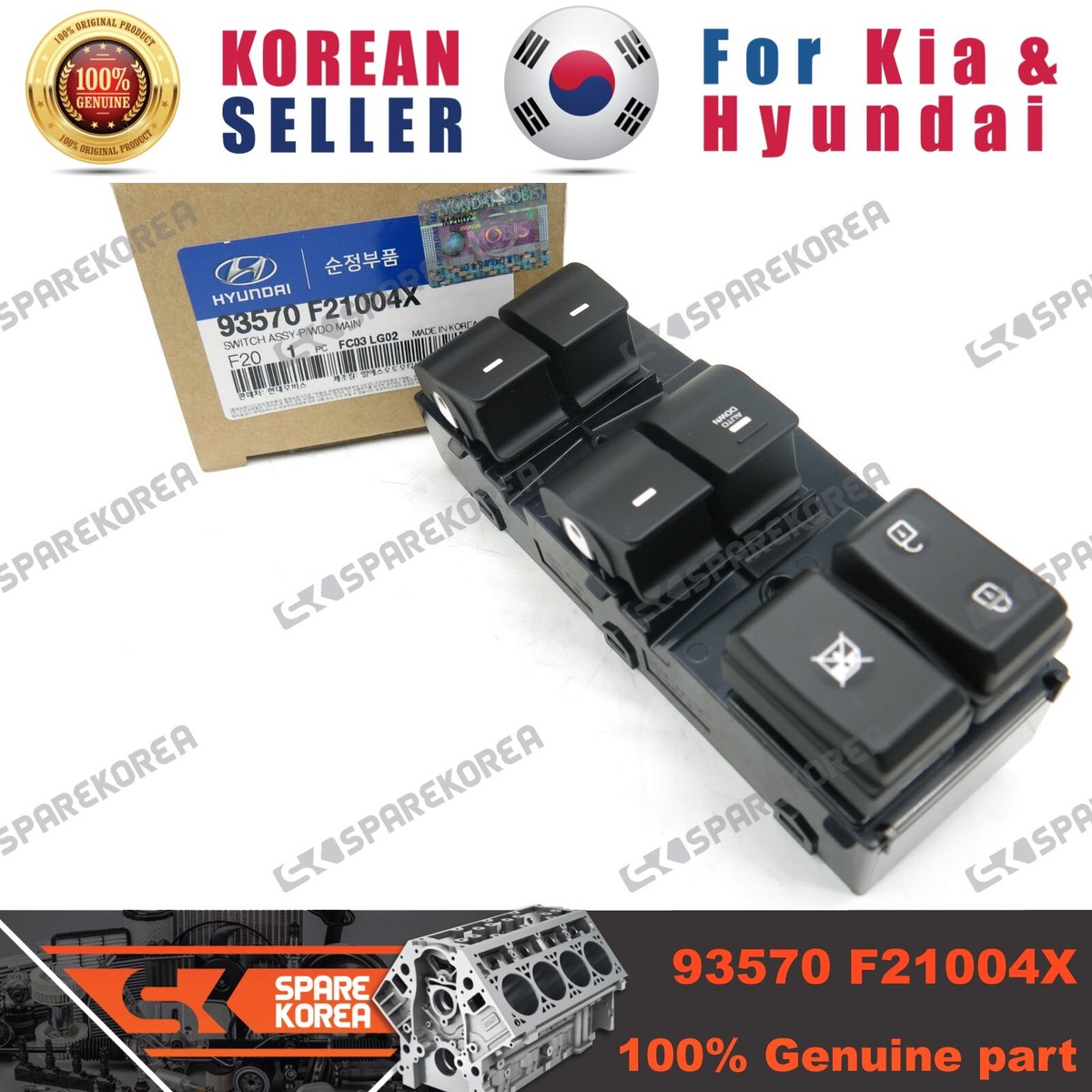 Công Tắc Lên Xuống Kính Tổng Có Auto Kia Forte / Cerato Mã phụ tùng 935702F10087