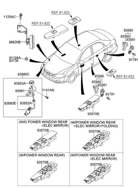 Công Tắc Lên Xuống Kính Tổng Có Auto Kia Forte / Cerato Mã phụ tùng 935702F10087