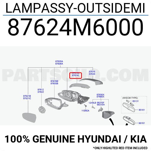 Đèn Xin An Gương Phải Kia Forte / Cerato Mã phụ tùng 87624M6000