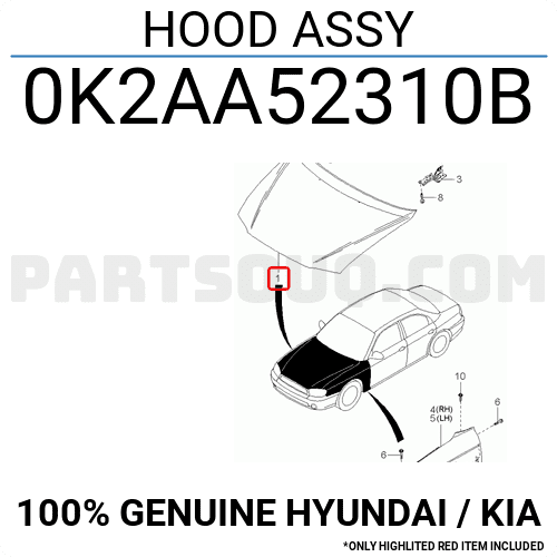 Nắp Ca Pô Kia Spectra Mã phụ tùng 0K2AA52310B