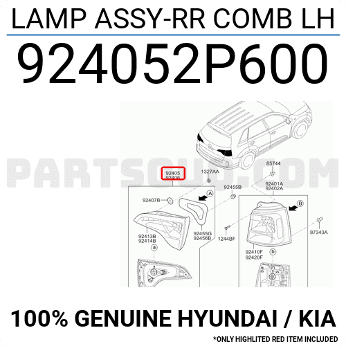 Đèn Hậu Miếng Trong Trái Kia Sorento Mã phụ tùng 924052P600