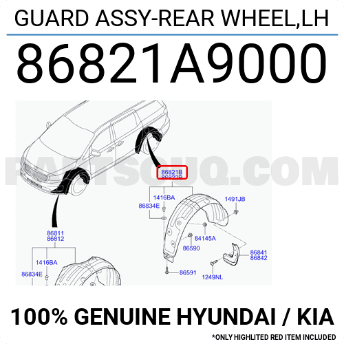 Lòng Dè Chắn Bùn Sau Trái Kia Carnival Mã phụ tùng 86821A9000
