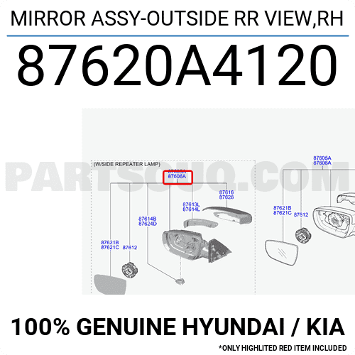 Gương Chiếu Hậu Phải Kia Carens / rondo Mã phụ tùng 87620a4120