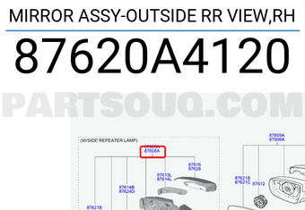 Gương Chiếu Hậu Phải Kia Carens / rondo Mã phụ tùng 87620a4120