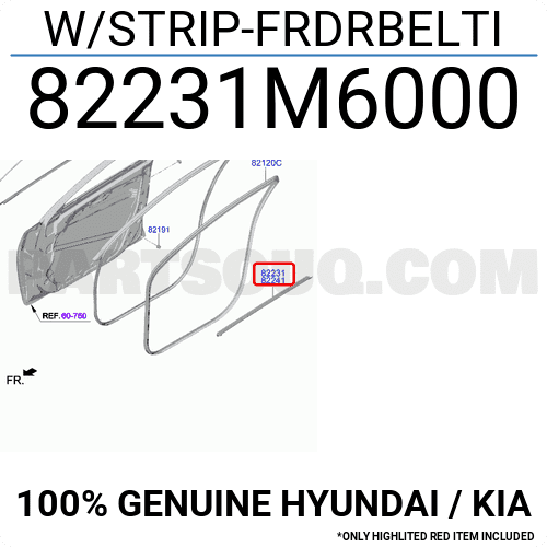 Nẹp Chân Kính Cánh Cửa Trong Trước Trái Kia Forte / Cerato Mã phụ tùng 82231M6000
