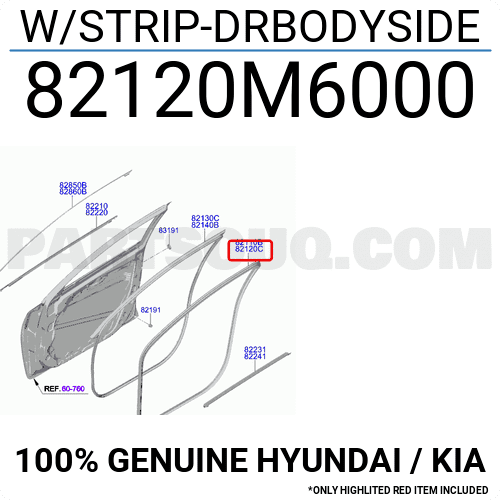 Gioăng Khung Thành Cánh Cửa Trước Phải Kia Forte / Cerato Mã phụ tùng 82120m6000