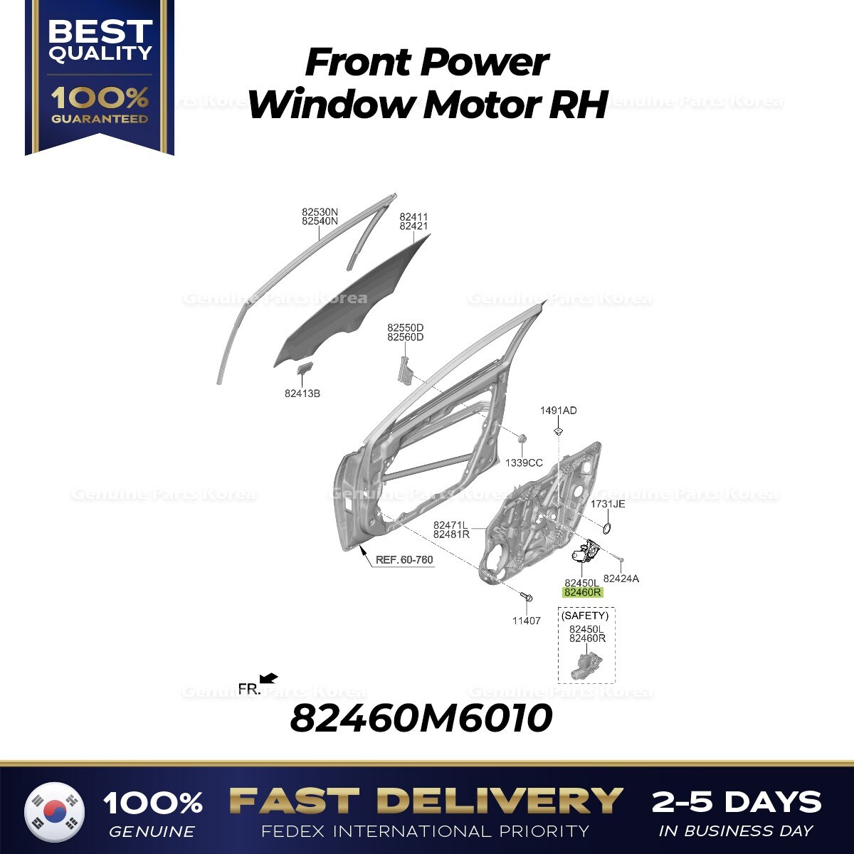 Mô Tơ Nâng Hạ Kính Cánh Cửa Trước Phải Kia Forte / Cerato Mã phụ tùng 82460m6010