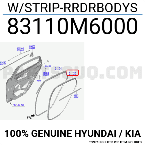 Gioăng Khung Thành Cánh Cửa Sau Trái Kia Forte / Cerato Mã phụ tùng 83110m6000