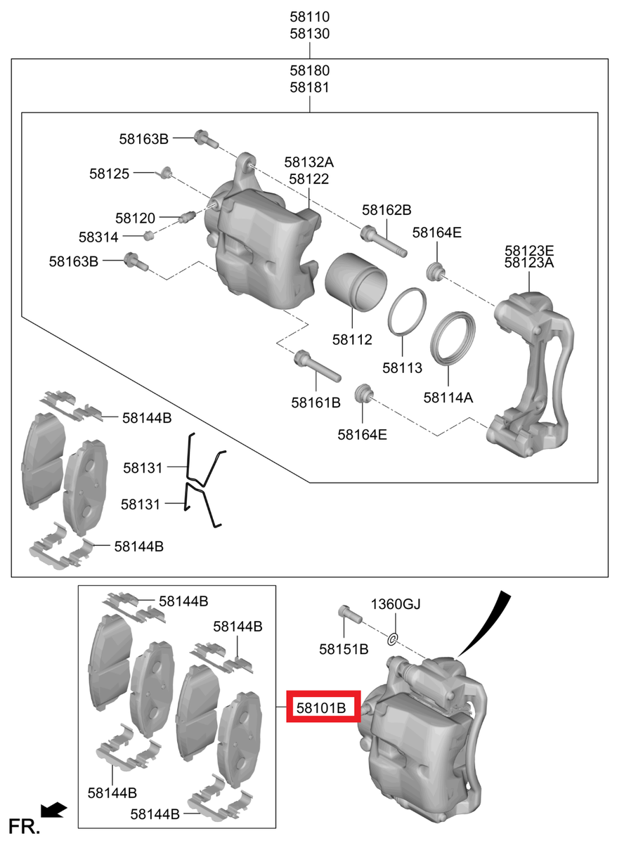 Má Phanh Trước Kia Forte / Cerato Mã phụ tùng 58101m6a00