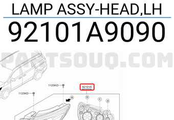 Đèn Pha Trái Kia Grand Sedona Mã phụ tùng 92101A9090