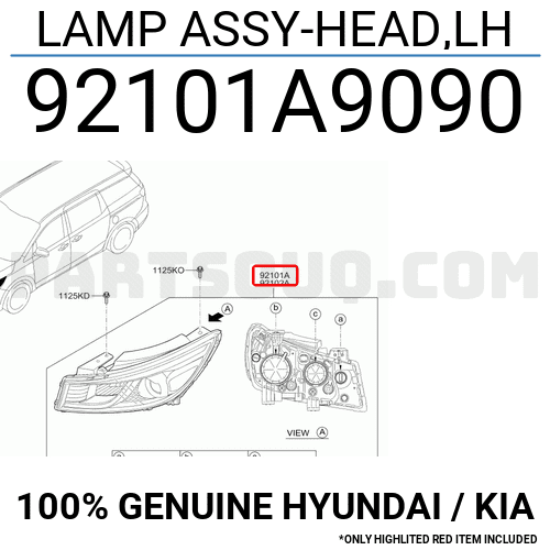 Đèn Pha Trái Kia Carnival Mã phụ tùng 92101A9090