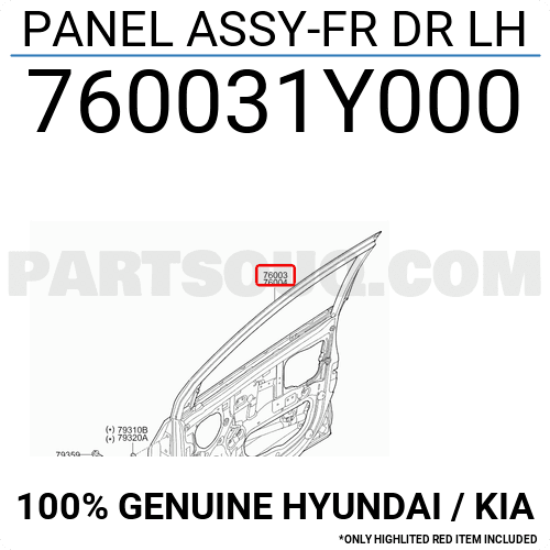 Cánh Cửa Trước Trái Kia Morning / Picanto Mã phụ tùng 760031Y000