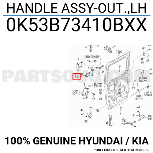 Tay Mở Cửa Ngoài Sau Trái Có Mạ Kia Carnival Mã phụ tùng 0K53B73410BXX