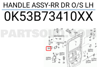 Tay Mở Cửa Ngoài Sau Trái Có Mạ Kia Carnival Mã phụ tùng 0K53B73410BXX