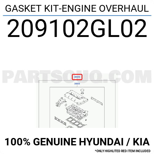 Gioăng Đại Tu 2.0L Kia Sportage Mã phụ tùng 209102GL02