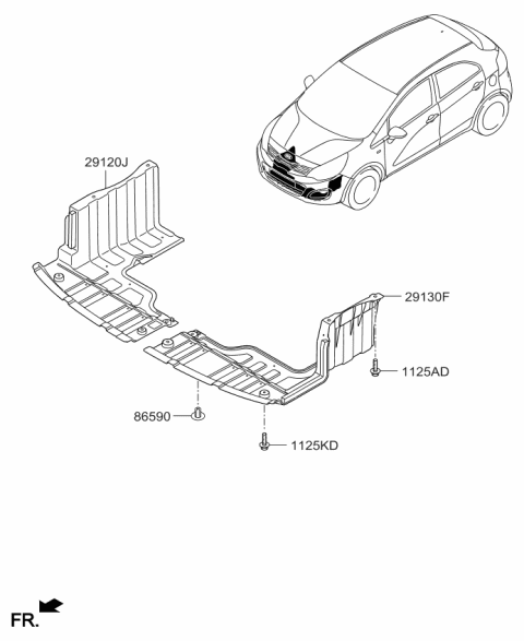 Chắn Bùn Gầm Máy Trái Kia Rio Mã phụ tùng 291301W000