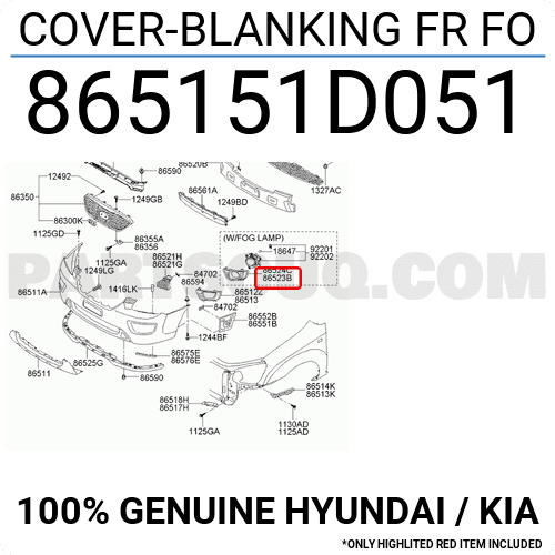 Ốp Đèn Gầm Trái - Có Lỗ Kia Carens / rondo Mã phụ tùng 865151D051
