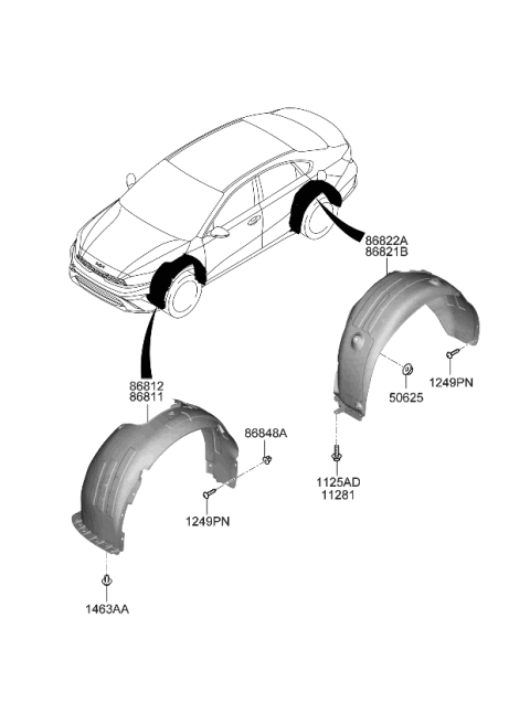 Chắn Bùn Lòng Dè Trước Phải Kia Morning / Picanto Mã phụ tùng 8681207550