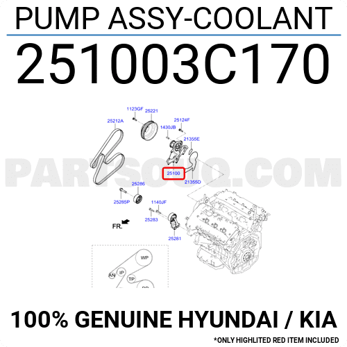 Bơm Nước Động Cơ Kia Grand Sedona Mã phụ tùng 251003C170