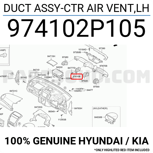 Cửa Gió Điều Hòa Trung Tâm Bên Phải Kia Sorento Mã phụ tùng 974102p105