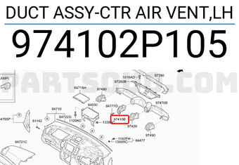 Cửa Gió Điều Hòa Trung Tâm Bên Phải Kia Sorento Mã phụ tùng 974102p105