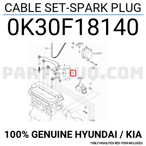 Dây Cao Áp Kia Spectra Mã phụ tùng 0K30F18140