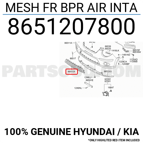 Lưới Cản Trước Kia Morning / Picanto Mã phụ tùng 8651207800