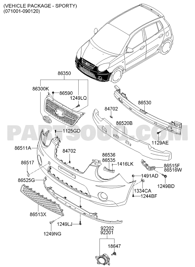 Lưới Cản Trước Kia Morning / Picanto Mã phụ tùng 8651207800
